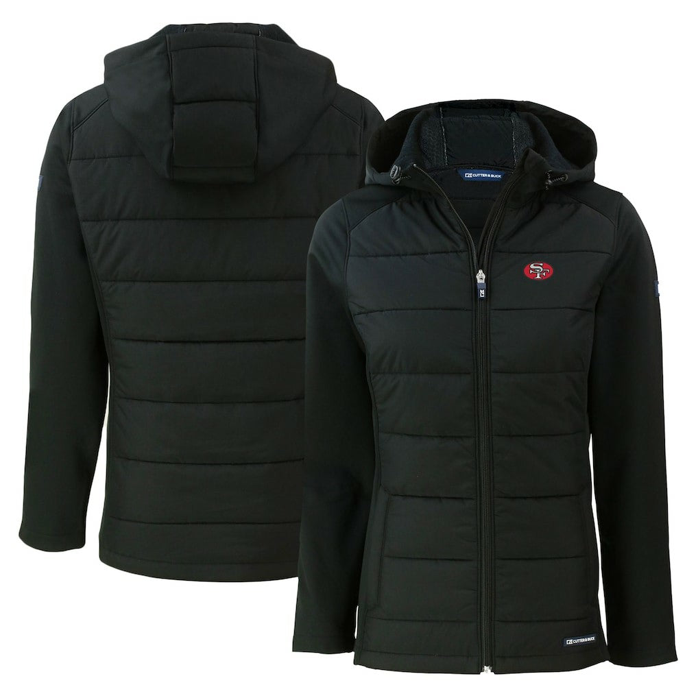 San Francisco 49ers Cutter & Buck Women's Throwback Evoke Hybrid Eco Softshell Recycled Full-Zip Hoodie Jacket Black | NFL