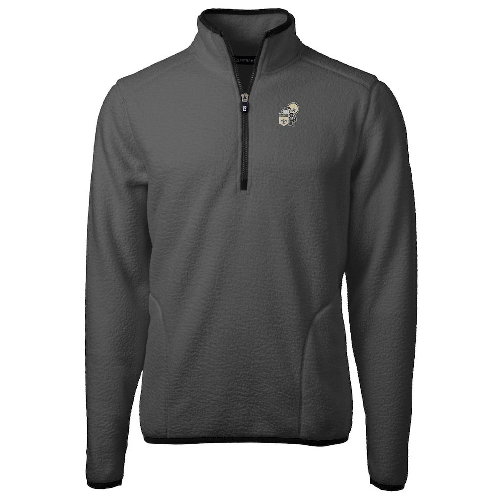 New Orleans Saints Cutter & Buck Throwback Cascade Eco Sherpa Fleece Quarter-Zip Pullover Jacket Gray/Black | NFL