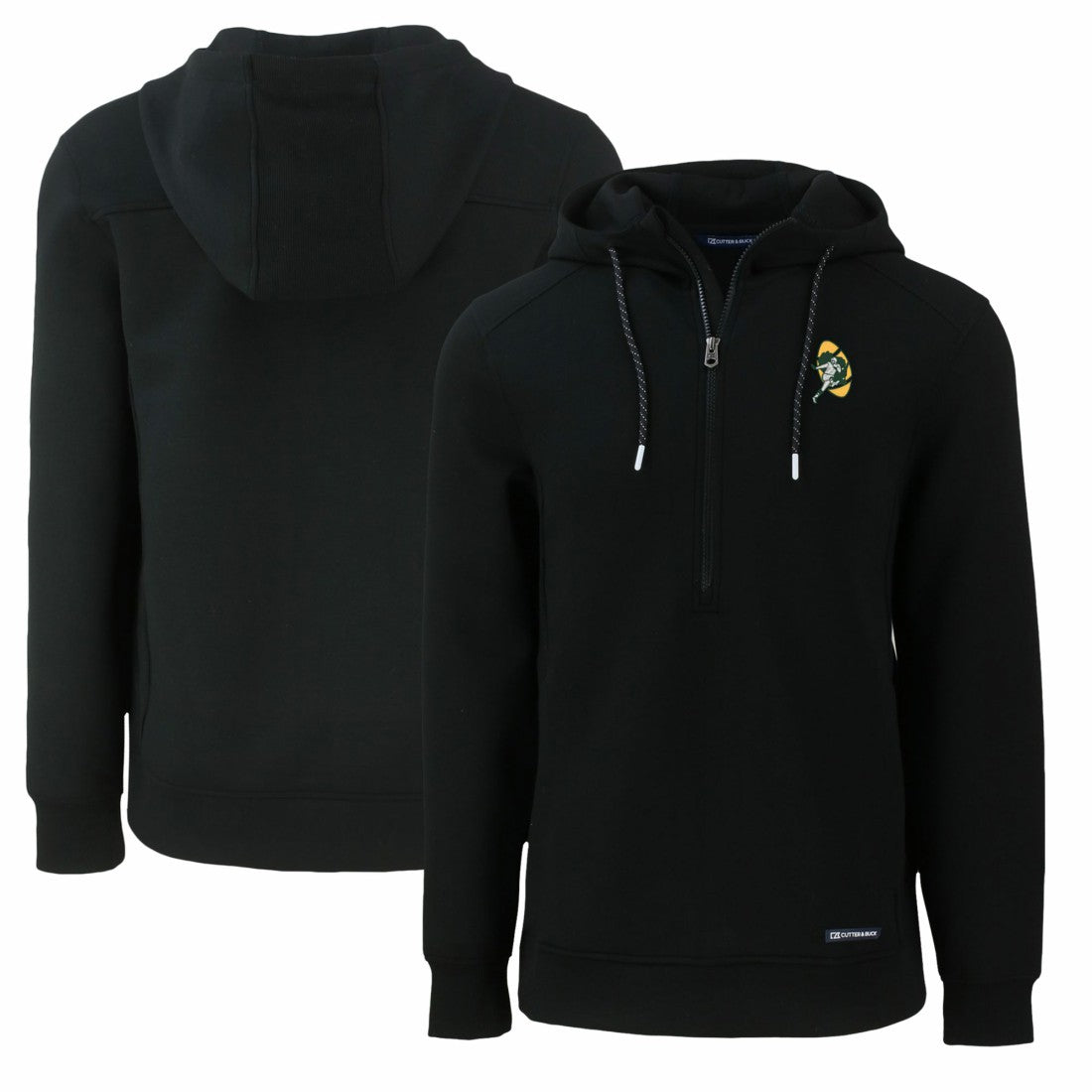 Green Bay Packers Cutter & Buck Throwback Roam Eco Half-Zip Recycled Pullover Hoodie Black | NFL