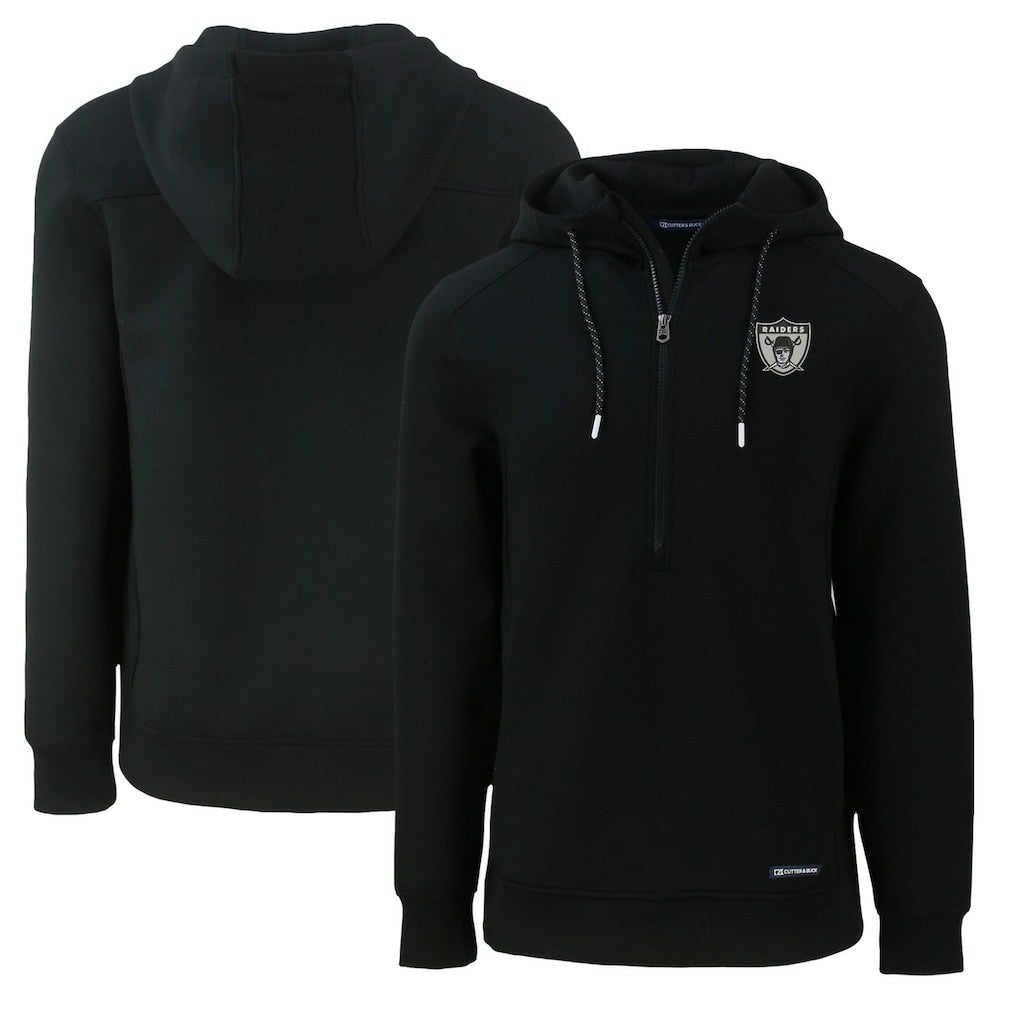 Las Vegas Raiders Cutter & Buck Throwback Roam Eco Half-Zip Recycled Pullover Hoodie Black | NFL