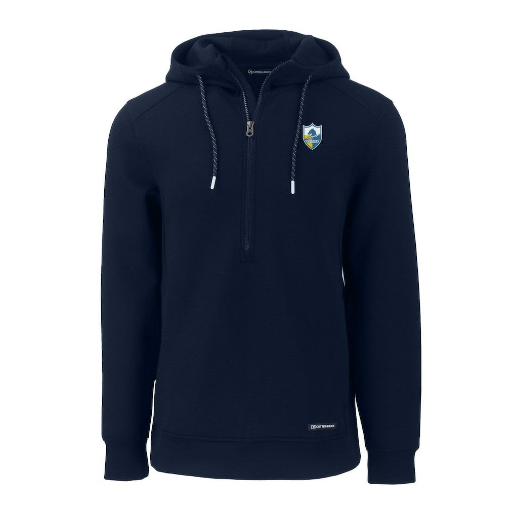 Los Angeles Chargers Cutter & Buck Throwback Roam Eco Half-Zip Recycled Pullover Hoodie Navy | NFL