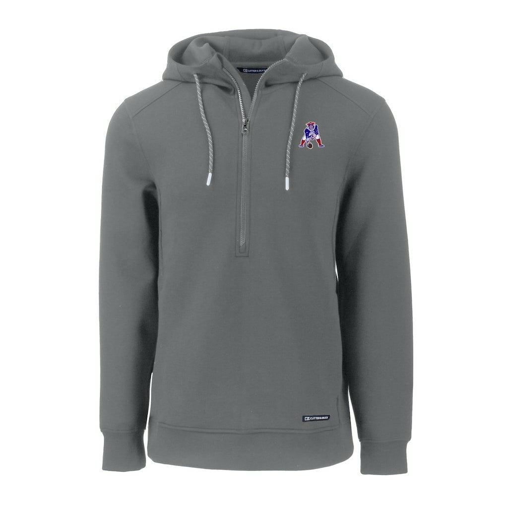 New England Patriots Cutter & Buck Throwback Roam Eco Half-Zip Recycled Pullover Hoodie Gray | NFL