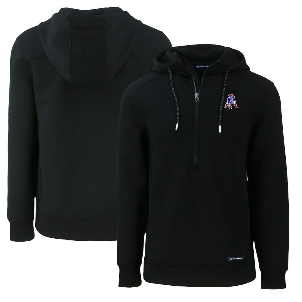 New England Patriots Cutter & Buck Throwback Roam Eco Half-Zip Recycled Pullover Hoodie Black | NFL
