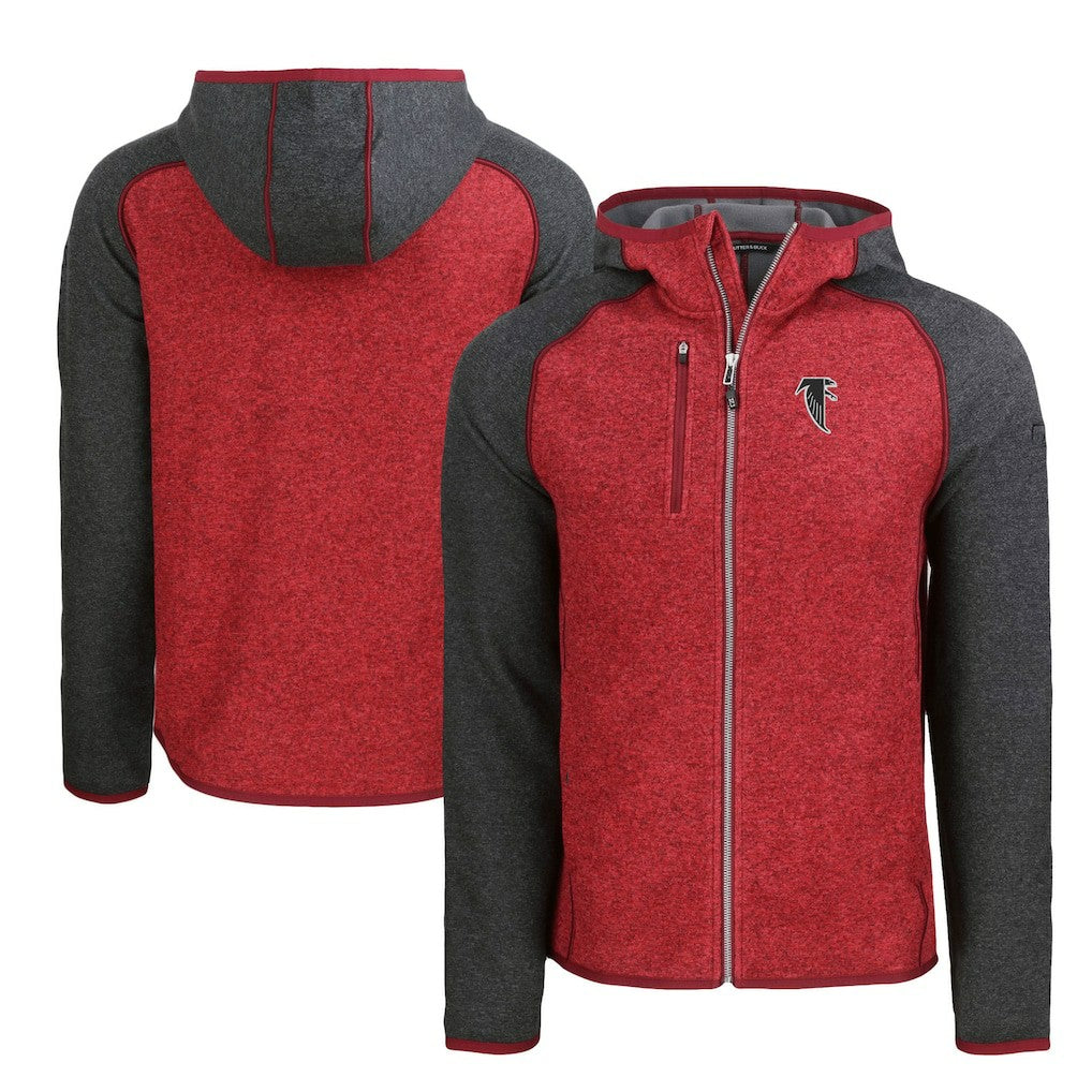 Atlanta Falcons Cutter & Buck Throwback Mainsail Sweater-Knit Full-Zip Hoodie Heather Red/Heather Charcoal | NFL