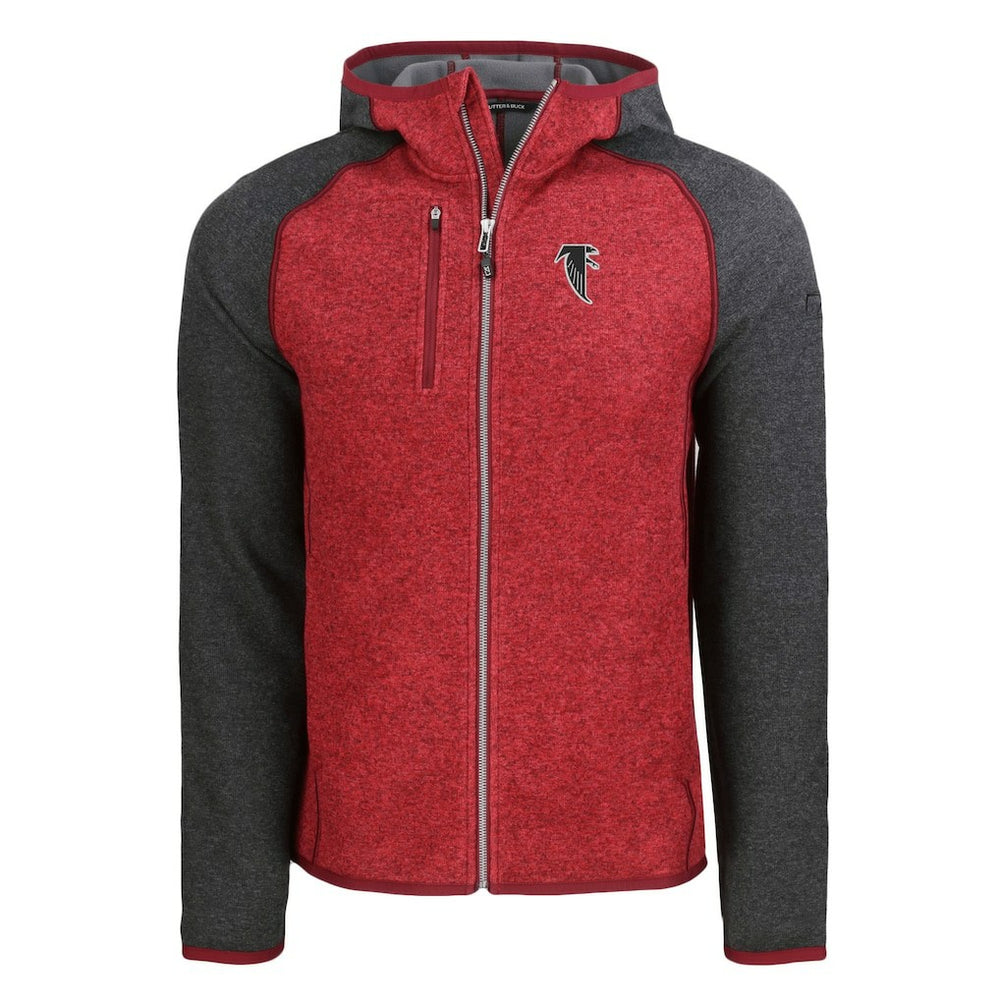 Atlanta Falcons Cutter & Buck Throwback Mainsail Sweater-Knit Full-Zip Hoodie Heather Red/Heather Charcoal | NFL