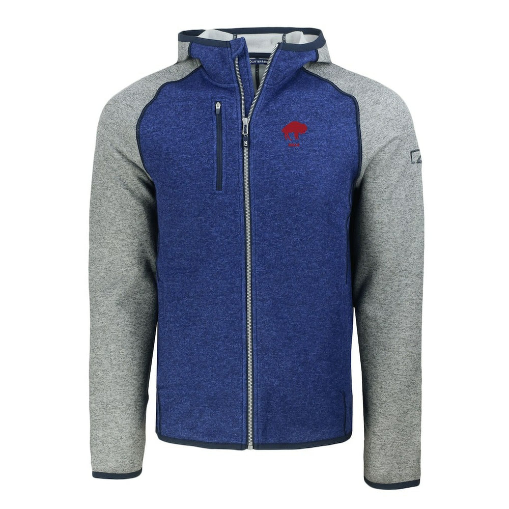 Buffalo Bills Cutter & Buck Throwback Mainsail Sweater-Knit Full-Zip Hoodie Royal/Heather Gray | NFL