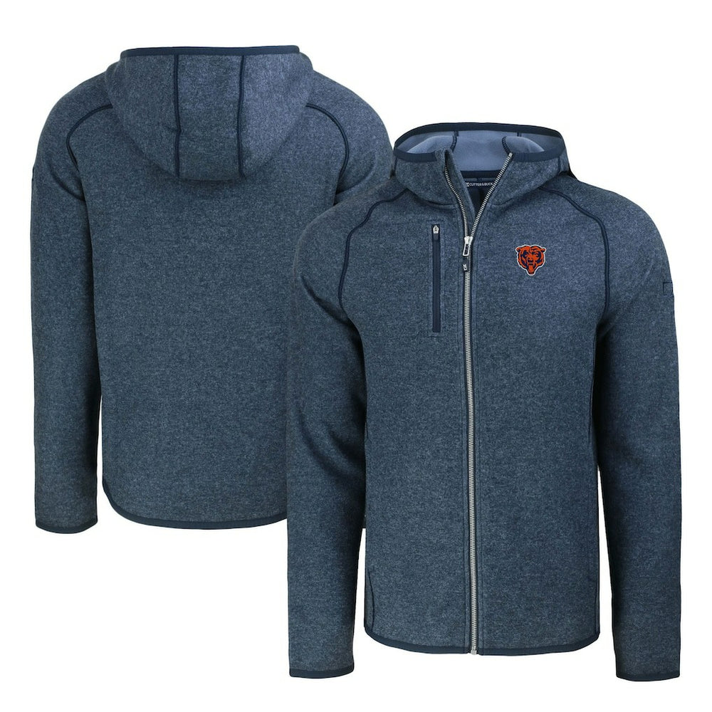 Chicago Bears Cutter & Buck Throwback Mainsail Sweater-Knit Full-Zip Hoodie Heather Navy | NFL