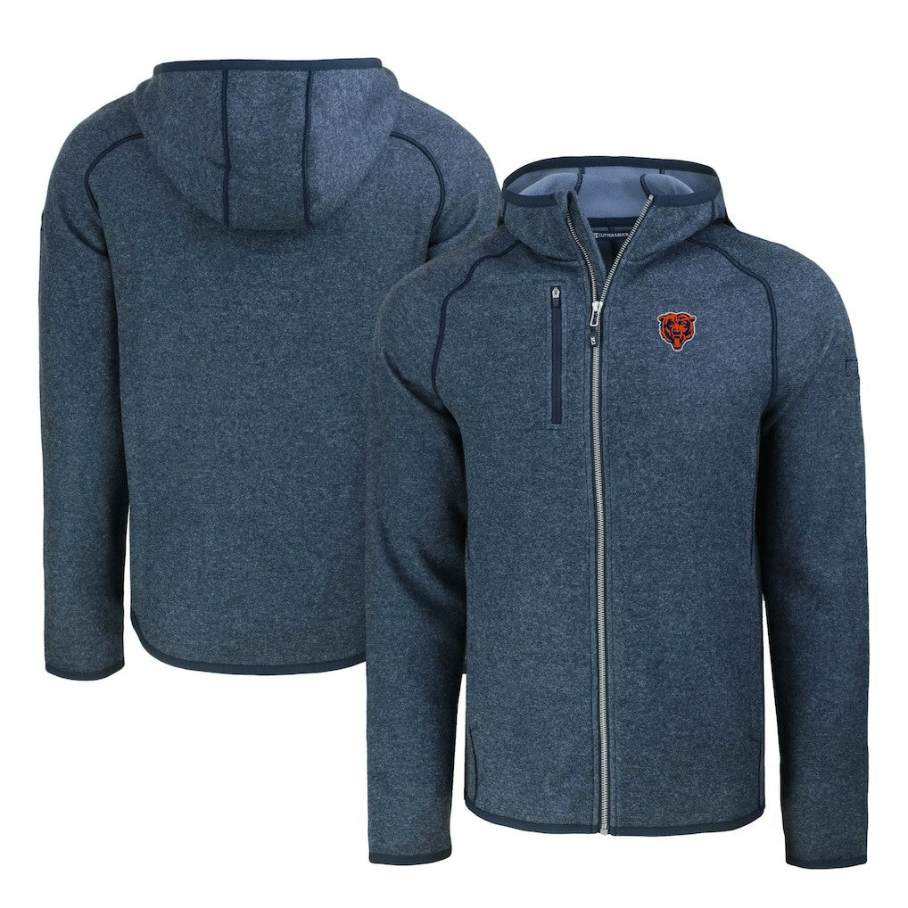 Chicago Bears Cutter & Buck Throwback Mainsail Sweater-Knit Full-Zip Hoodie Heather Navy | NFL