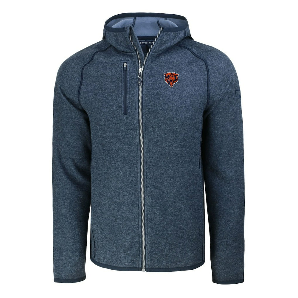 Chicago Bears Cutter & Buck Throwback Mainsail Sweater-Knit Full-Zip Hoodie Heather Navy | NFL