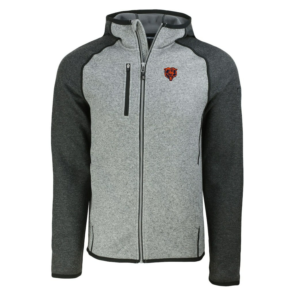 Chicago Bears Cutter & Buck Throwback Mainsail Sweater-Knit Full-Zip Hoodie Heather Gray/Heather Charcoal | NFL