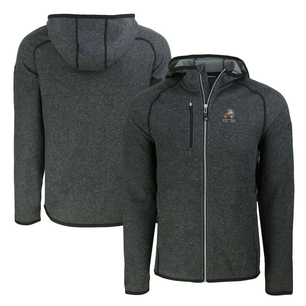 Cleveland Browns Cutter & Buck Throwback Mainsail Sweater-Knit Full-Zip Hoodie Heather Charcoal | NFL