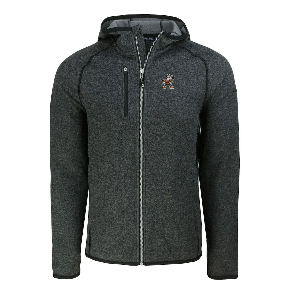 Cleveland Browns Cutter & Buck Throwback Mainsail Sweater-Knit Full-Zip Hoodie Heather Charcoal | NFL