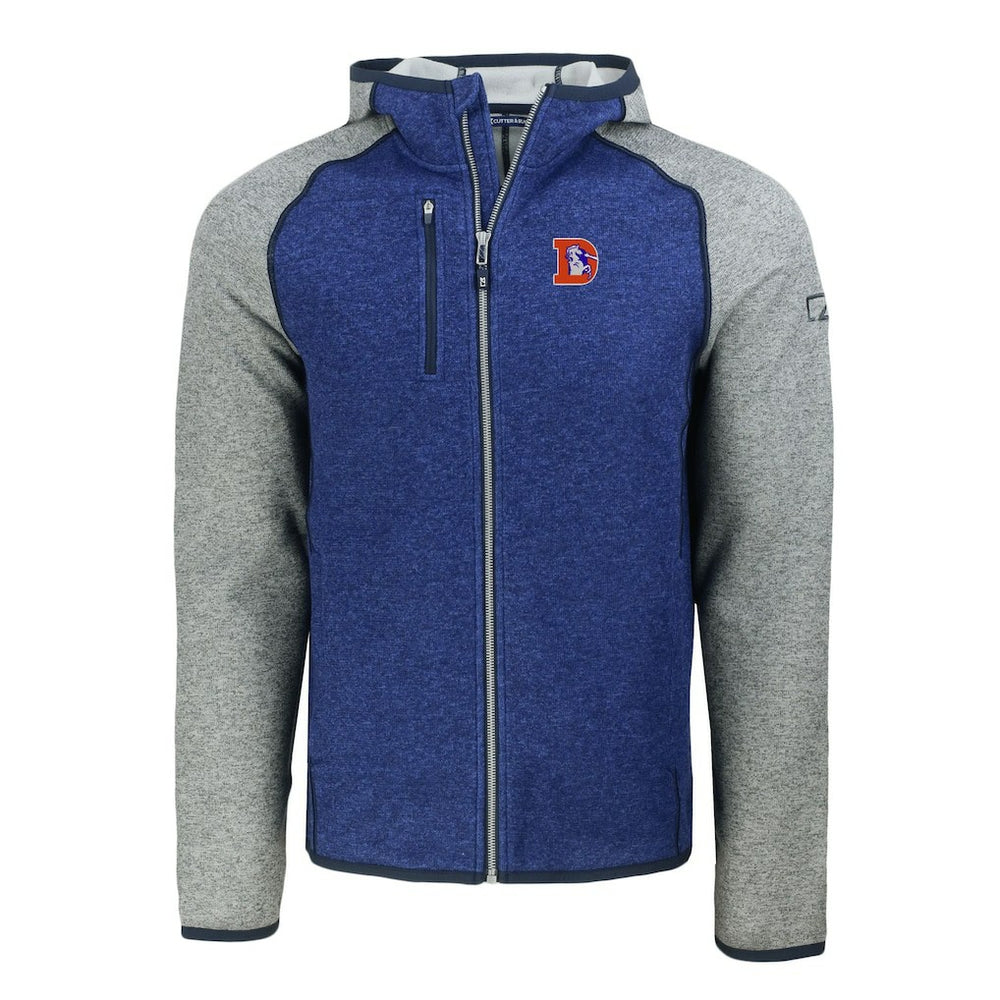 Denver Broncos Cutter & Buck Throwback Mainsail Sweater-Knit Full-Zip Hoodie Royal/Heather Gray | NFL