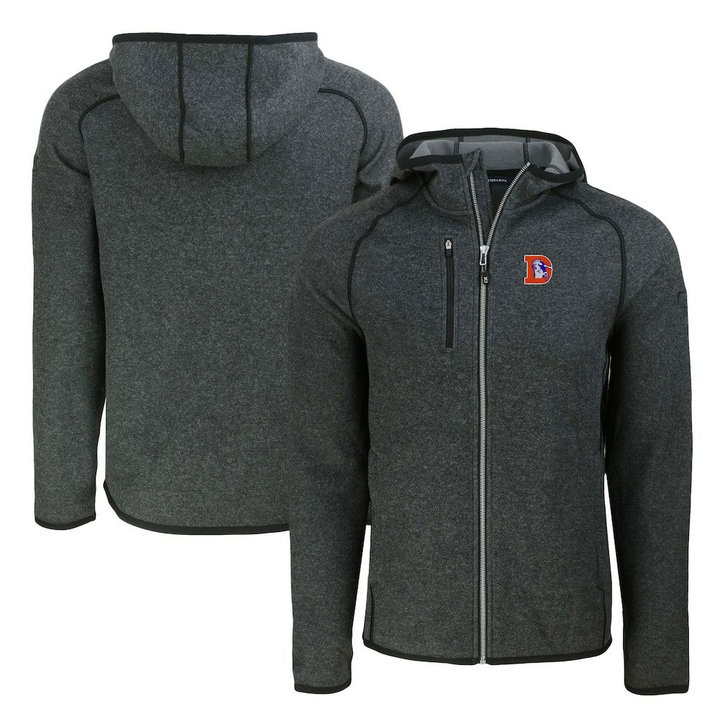 Denver Broncos Cutter & Buck Throwback Mainsail Sweater-Knit Full-Zip Hoodie Heather Charcoal | NFL