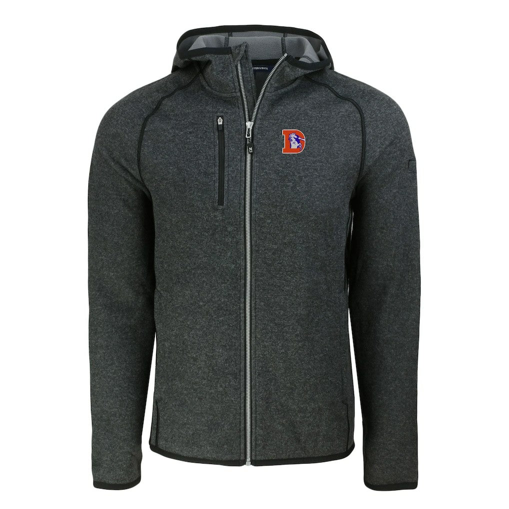 Denver Broncos Cutter & Buck Throwback Mainsail Sweater-Knit Full-Zip Hoodie Heather Charcoal | NFL