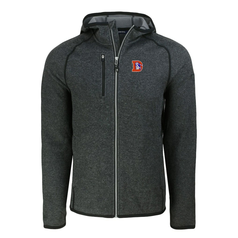 Denver Broncos Cutter & Buck Throwback Mainsail Sweater-Knit Full-Zip Hoodie Heather Charcoal | NFL