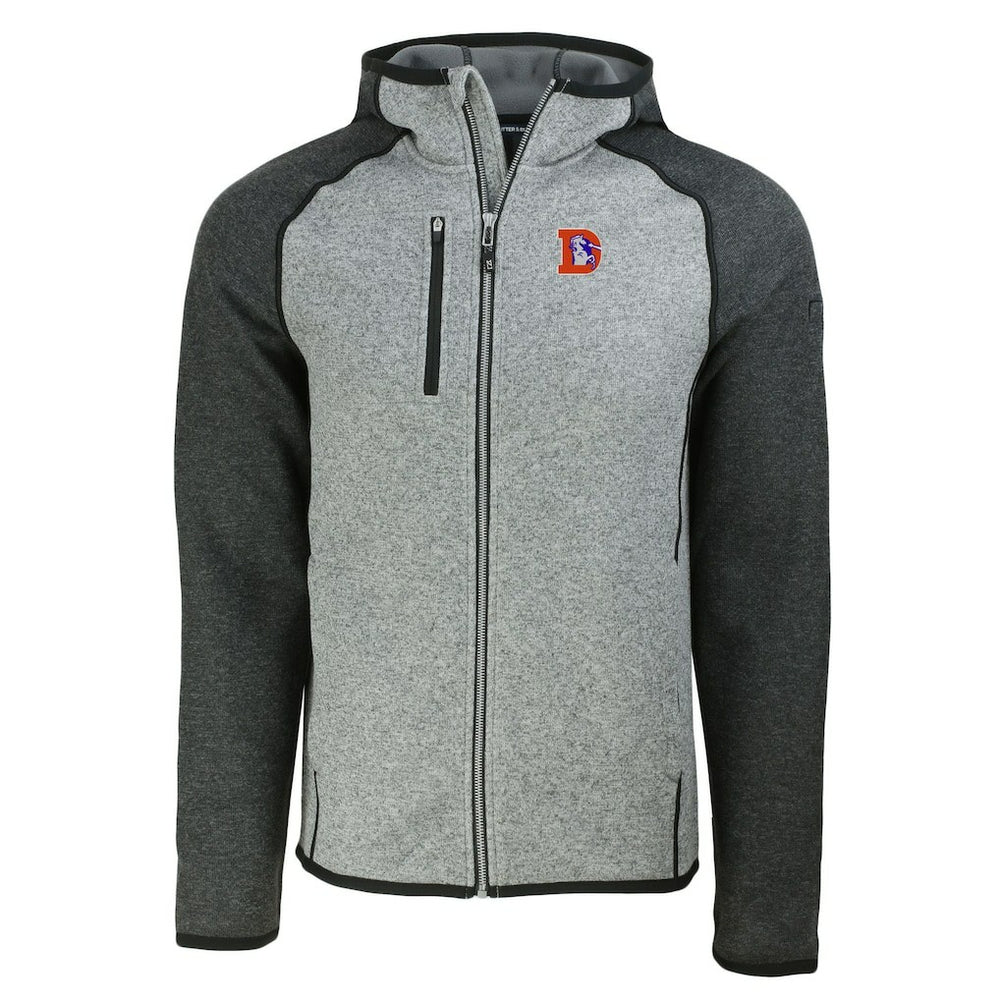 Denver Broncos Cutter & Buck Throwback Mainsail Sweater-Knit Full-Zip Hoodie Heather Gray/Heather Charcoal | NFL