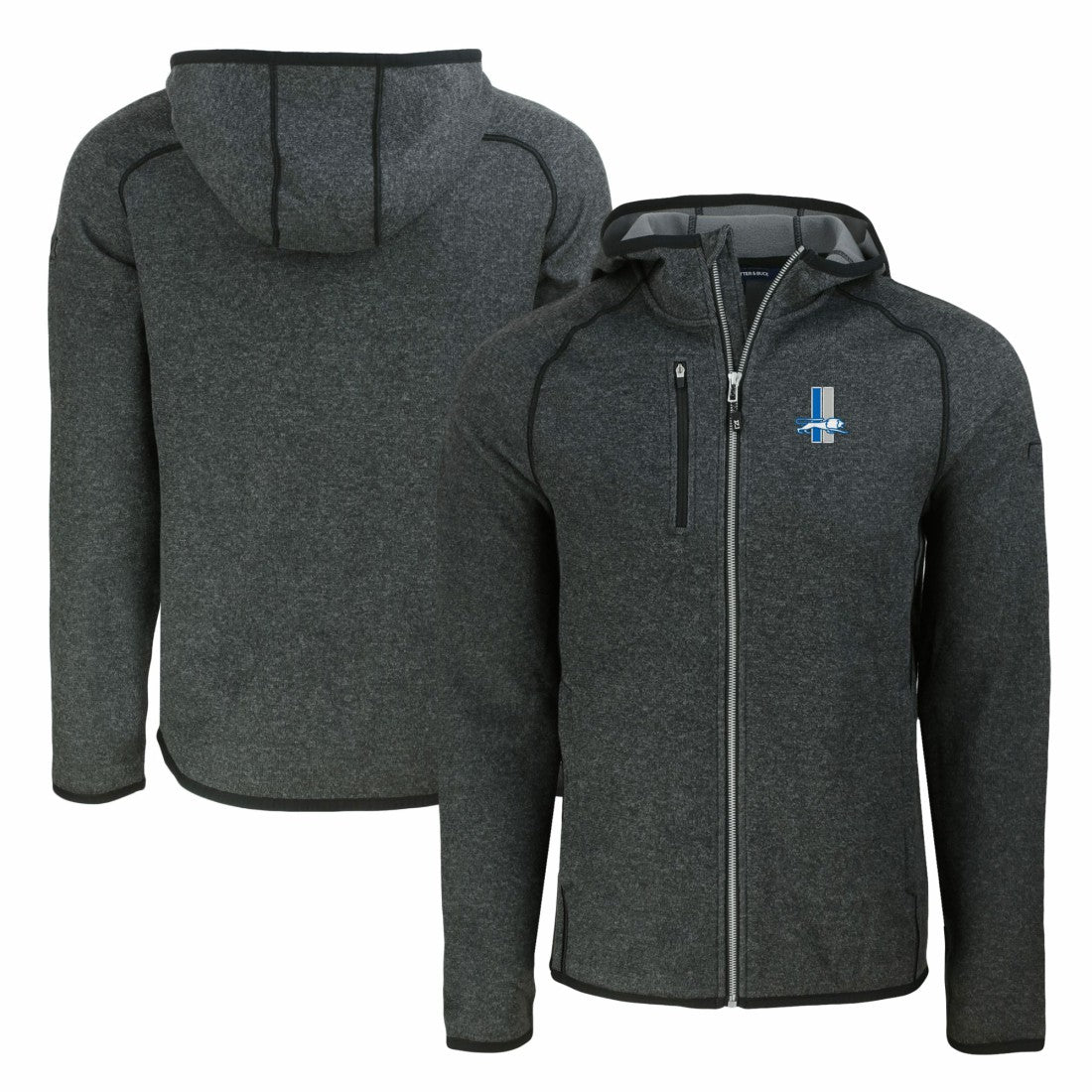 Detroit Lions Cutter & Buck Throwback Mainsail Sweater-Knit Full-Zip Hoodie Heather Charcoal | NFL