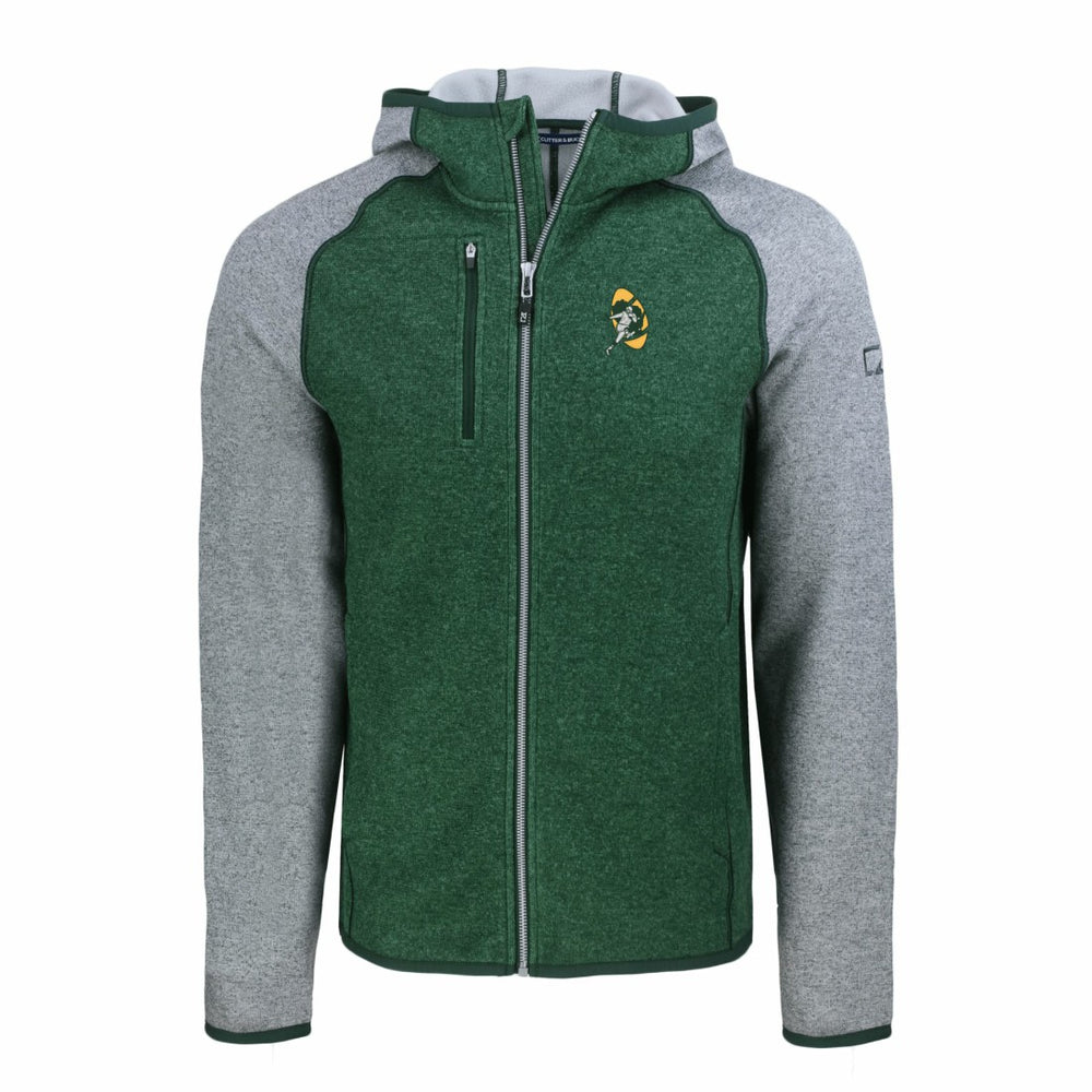 Green Bay Packers Cutter & Buck Throwback Mainsail Sweater-Knit Full-Zip Hoodie Heather Green/Heather Gray | NFL