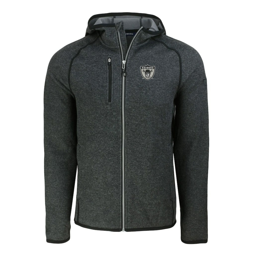 Las Vegas Raiders Cutter & Buck Throwback Mainsail Sweater-Knit Full-Zip Hoodie Heather Charcoal | NFL
