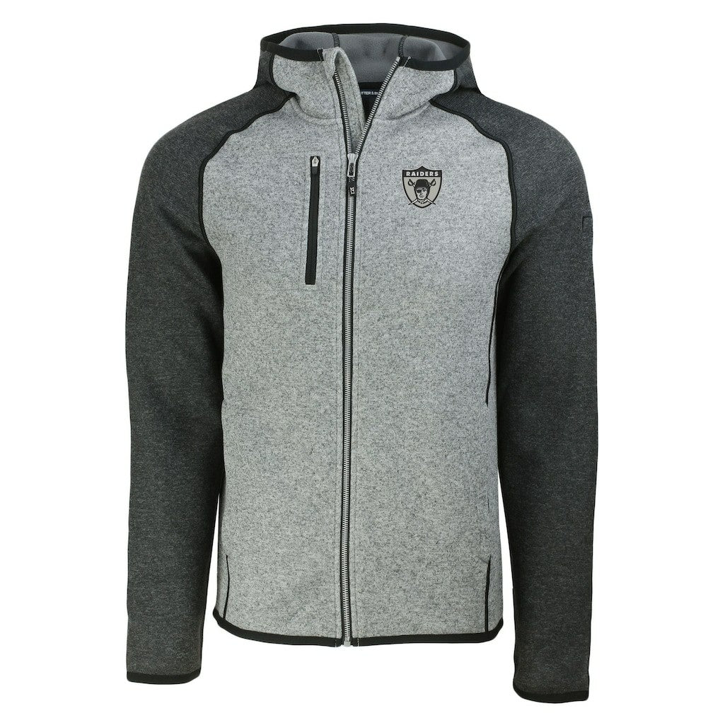 Las Vegas Raiders Cutter & Buck Throwback Mainsail Sweater-Knit Full-Zip Hoodie Heather Gray/Heather Charcoal | NFL