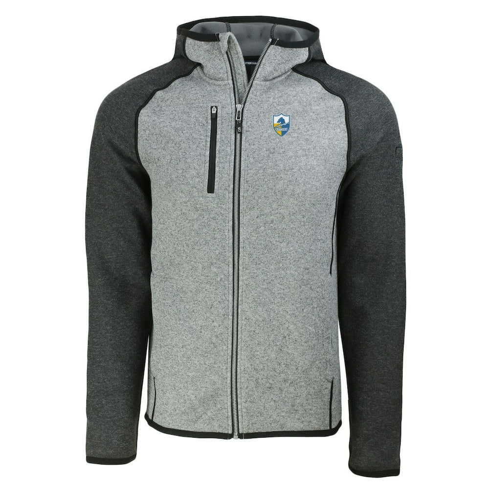 Los Angeles Chargers Cutter & Buck Throwback Mainsail Sweater-Knit Full-Zip Hoodie Heather Gray/Heather Charcoal | NFL