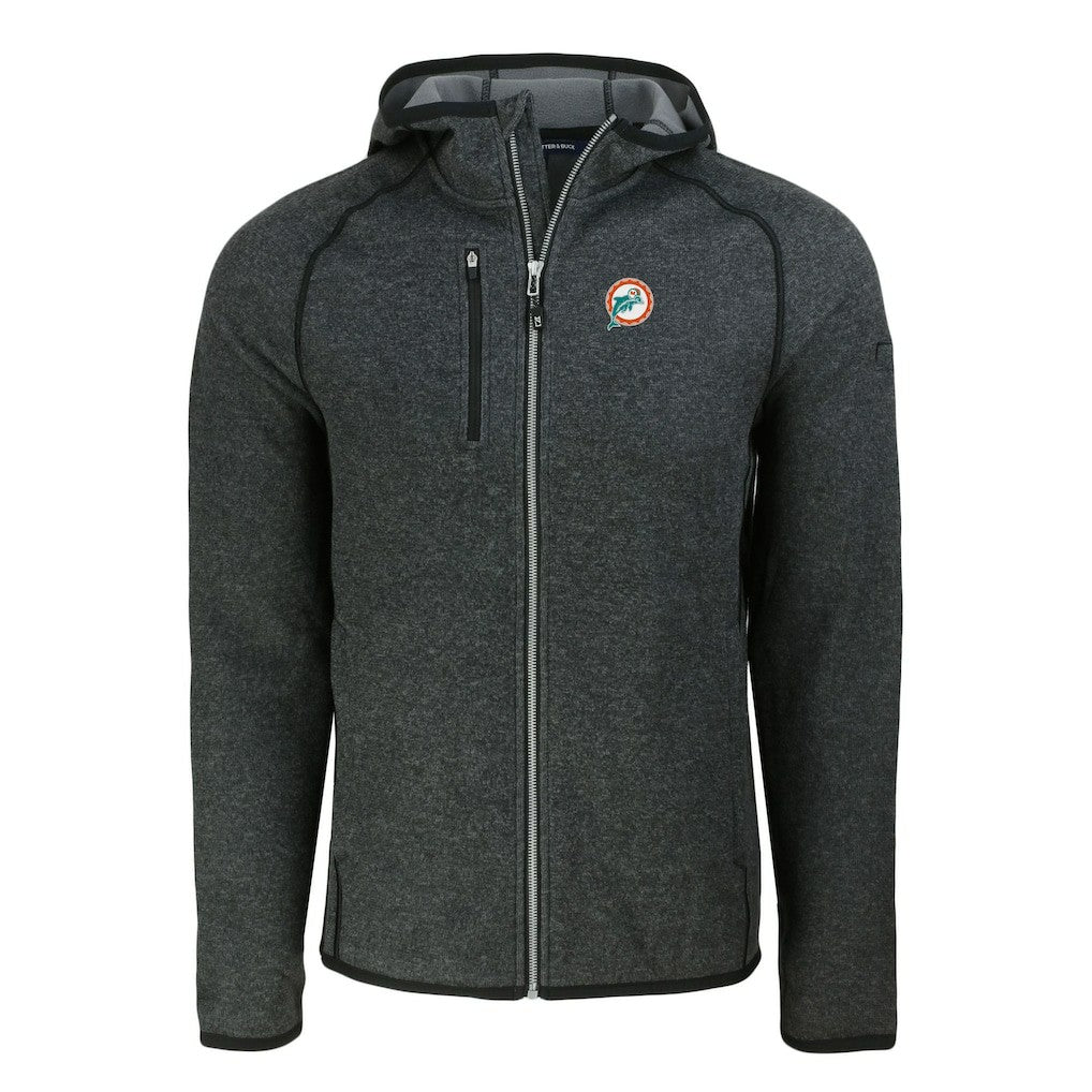 Miami Dolphins Cutter & Buck Throwback Mainsail Sweater-Knit Full-Zip Hoodie Heather Charcoal | NFL