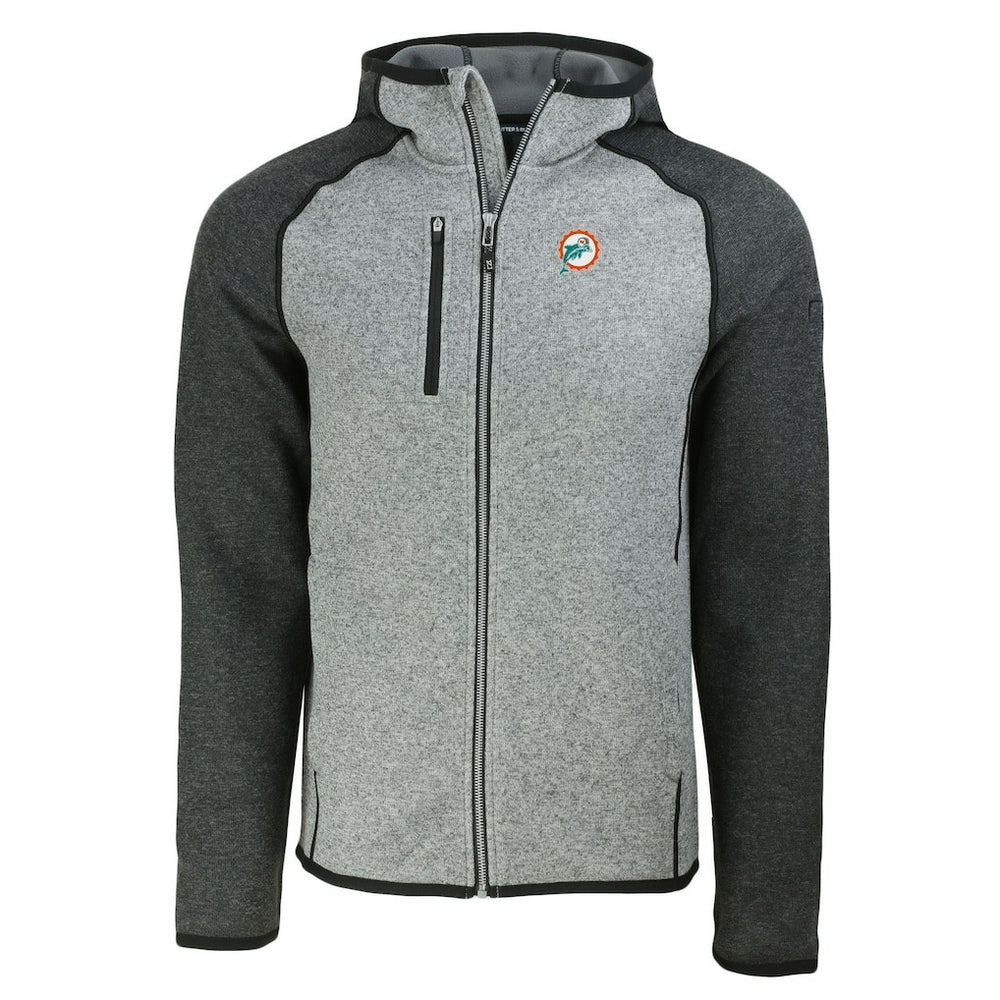 Miami Dolphins Cutter & Buck Throwback Mainsail Sweater-Knit Full-Zip Hoodie Heather Gray/Heather Charcoal | NFL