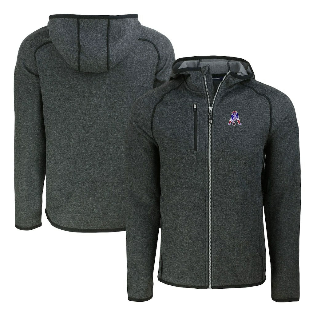 New England Patriots Cutter & Buck Throwback Mainsail Sweater-Knit Full-Zip Hoodie Heather Charcoal | NFL