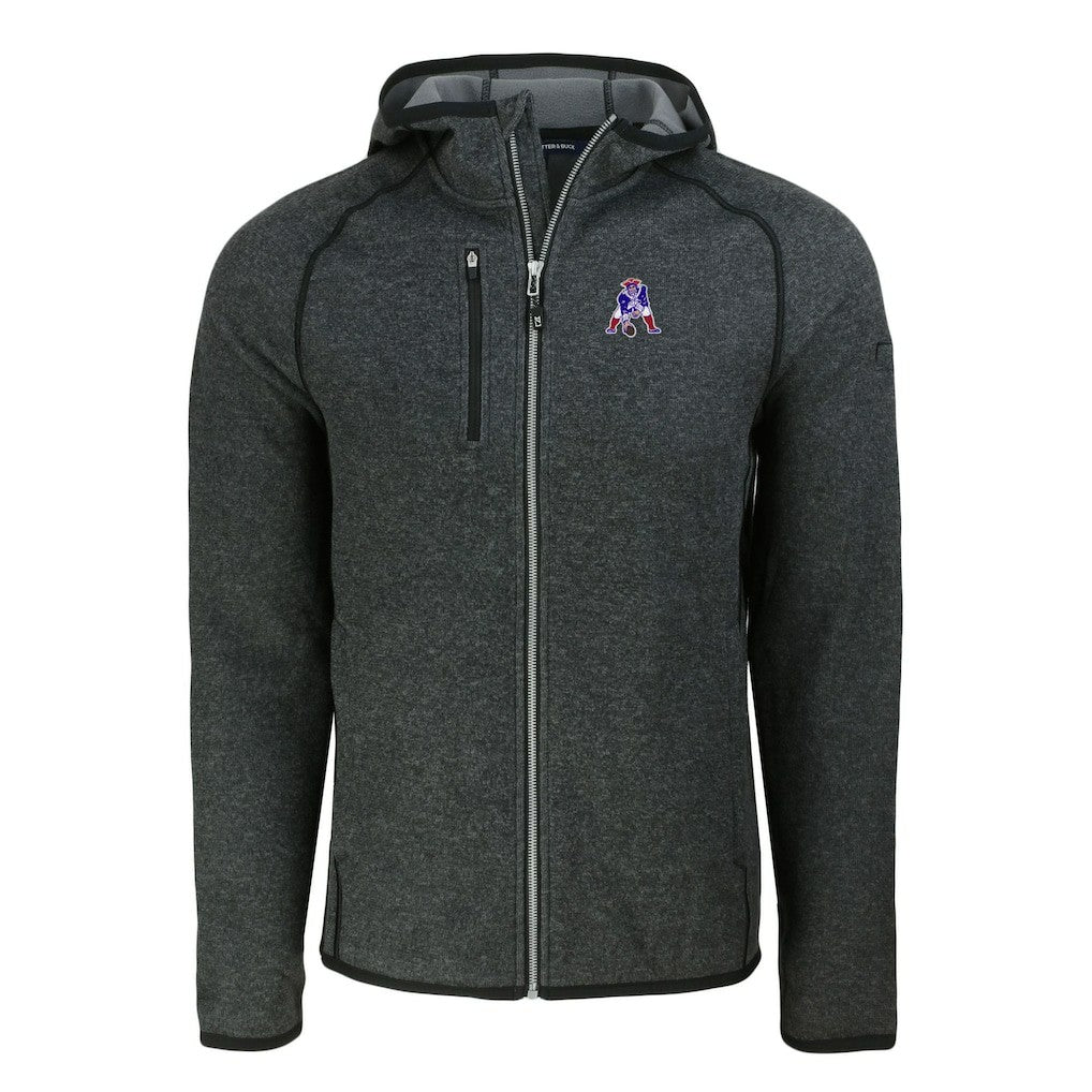 New England Patriots Cutter & Buck Throwback Mainsail Sweater-Knit Full-Zip Hoodie Heather Charcoal | NFL