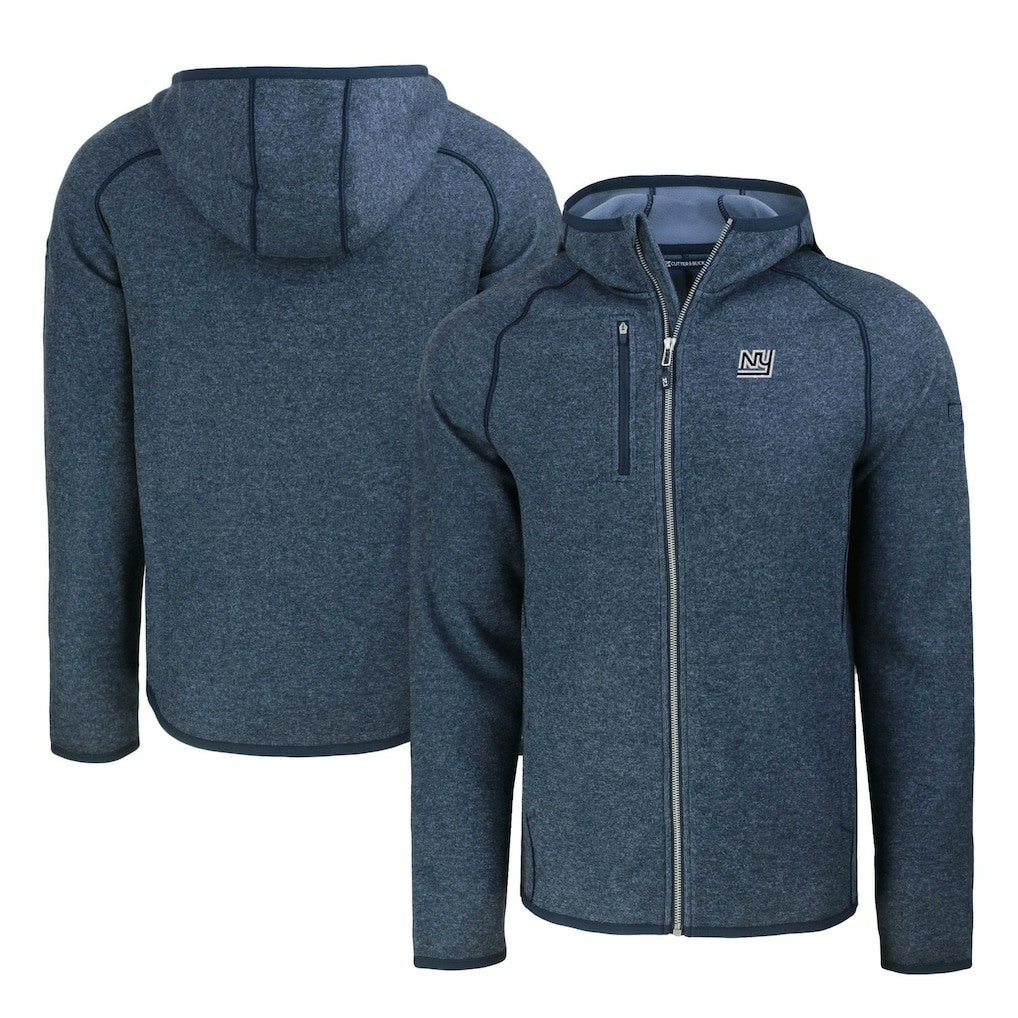 New York Giants Cutter & Buck Throwback Mainsail Sweater-Knit Full-Zip Hoodie Heather Navy | NFL