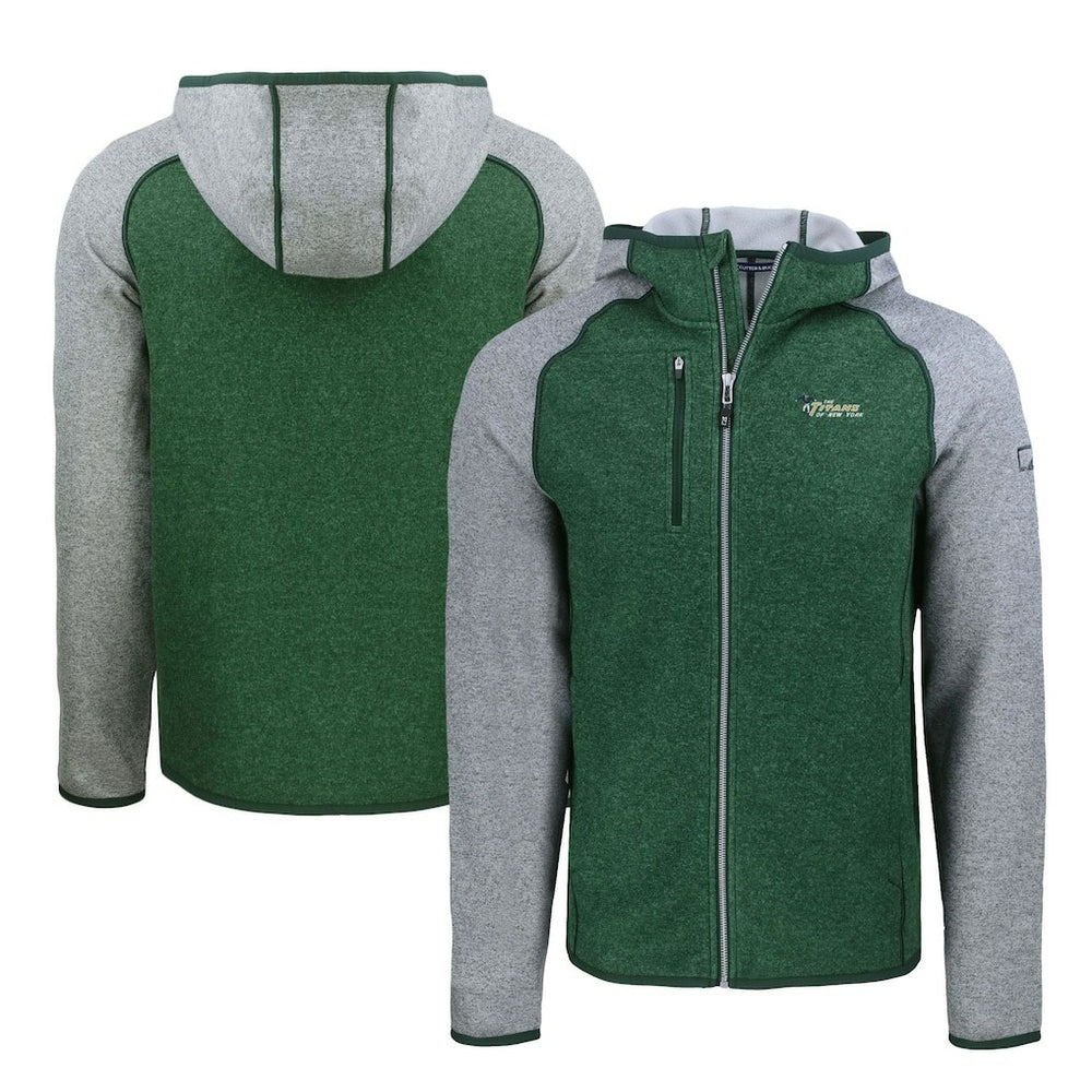 New York Jets Cutter & Buck Throwback Mainsail Sweater-Knit Full-Zip Hoodie Heather Green/Heather Gray | NFL