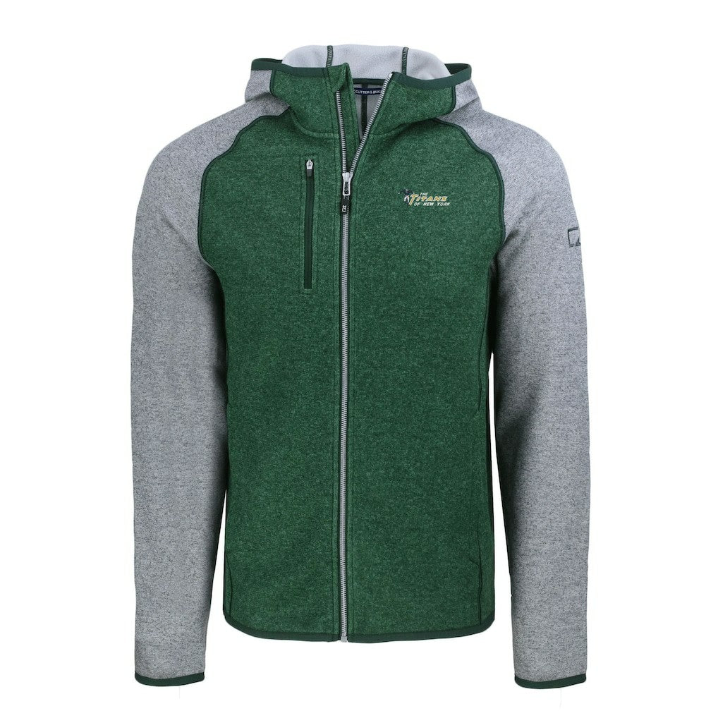 New York Jets Cutter & Buck Throwback Mainsail Sweater-Knit Full-Zip Hoodie Heather Green/Heather Gray | NFL