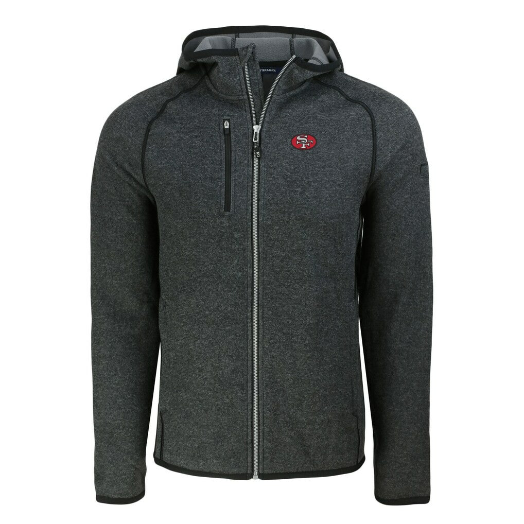 San Francisco 49ers Cutter & Buck Throwback Mainsail Sweater-Knit Full-Zip Hoodie Heather Charcoal | NFL