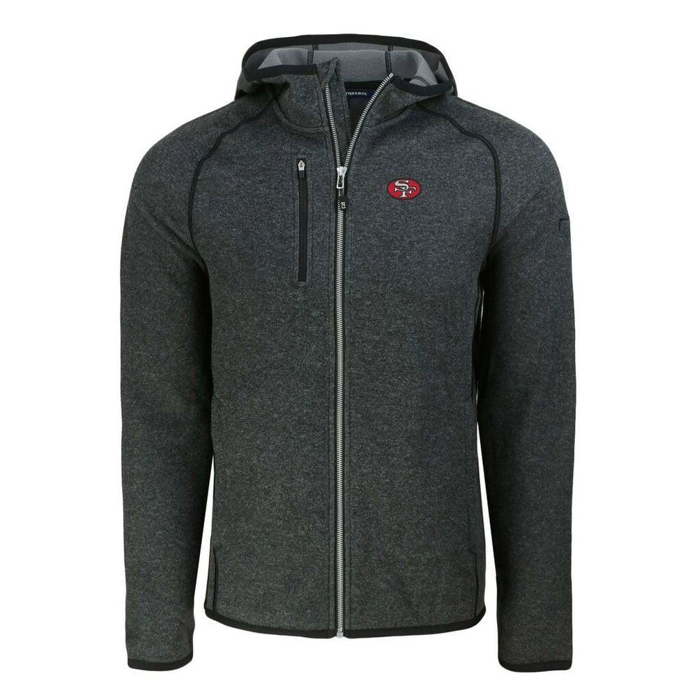 San Francisco 49ers Cutter & Buck Throwback Mainsail Sweater-Knit Full-Zip Hoodie Heather Charcoal | NFL