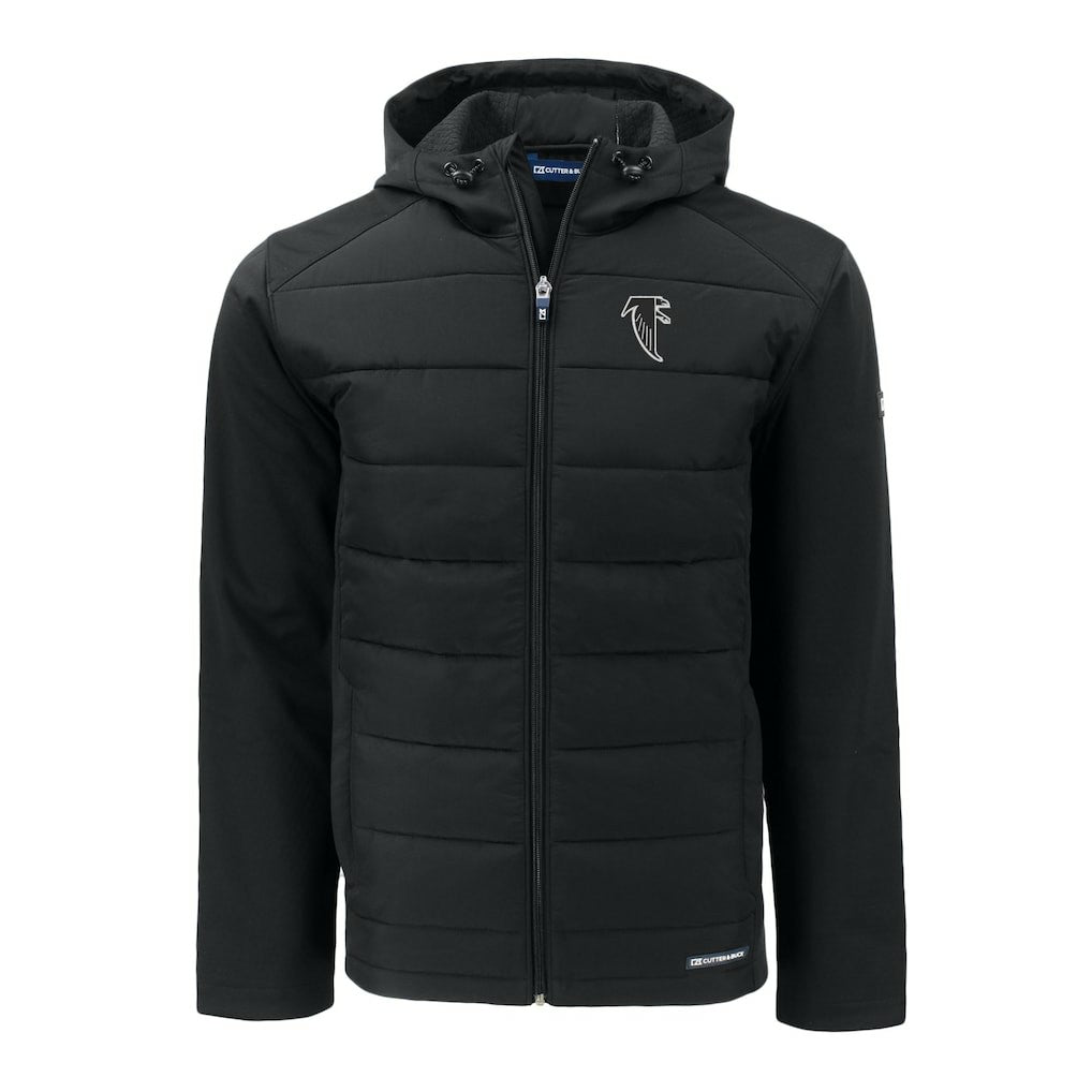 Atlanta Falcons Cutter & Buck Throwback Evoke Hybrid Eco Softshell Recycled Full-Zip Hoodie Jacket Black | NFL