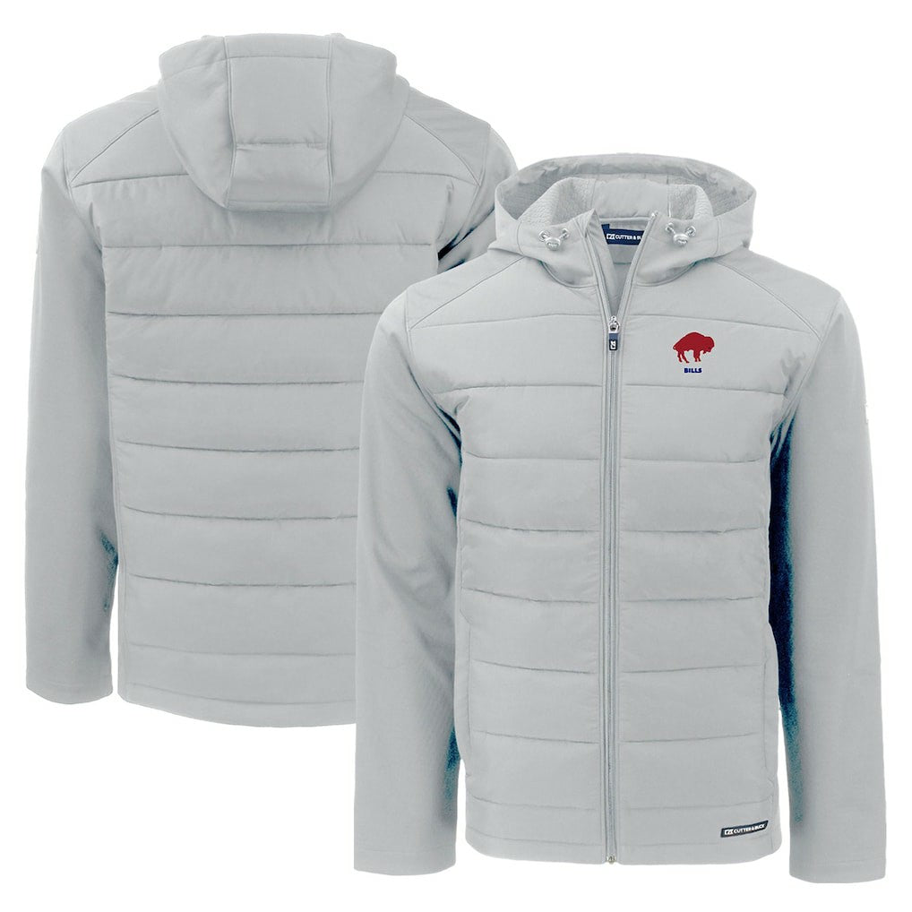 Buffalo Bills Cutter & Buck Throwback Evoke Hybrid Eco Softshell Recycled Full-Zip Hoodie Jacket Gray | NFL