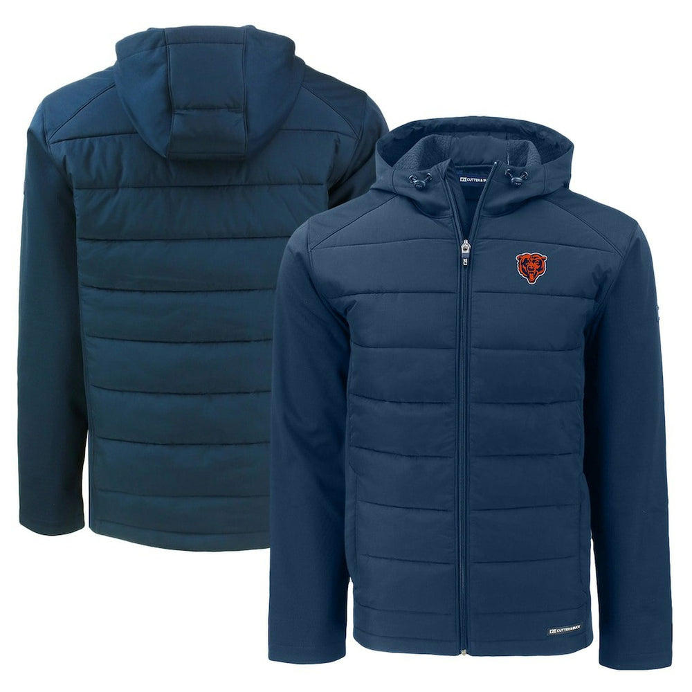 Chicago Bears Cutter & Buck Throwback Evoke Hybrid Eco Softshell Recycled Full-Zip Hoodie Jacket Navy | NFL