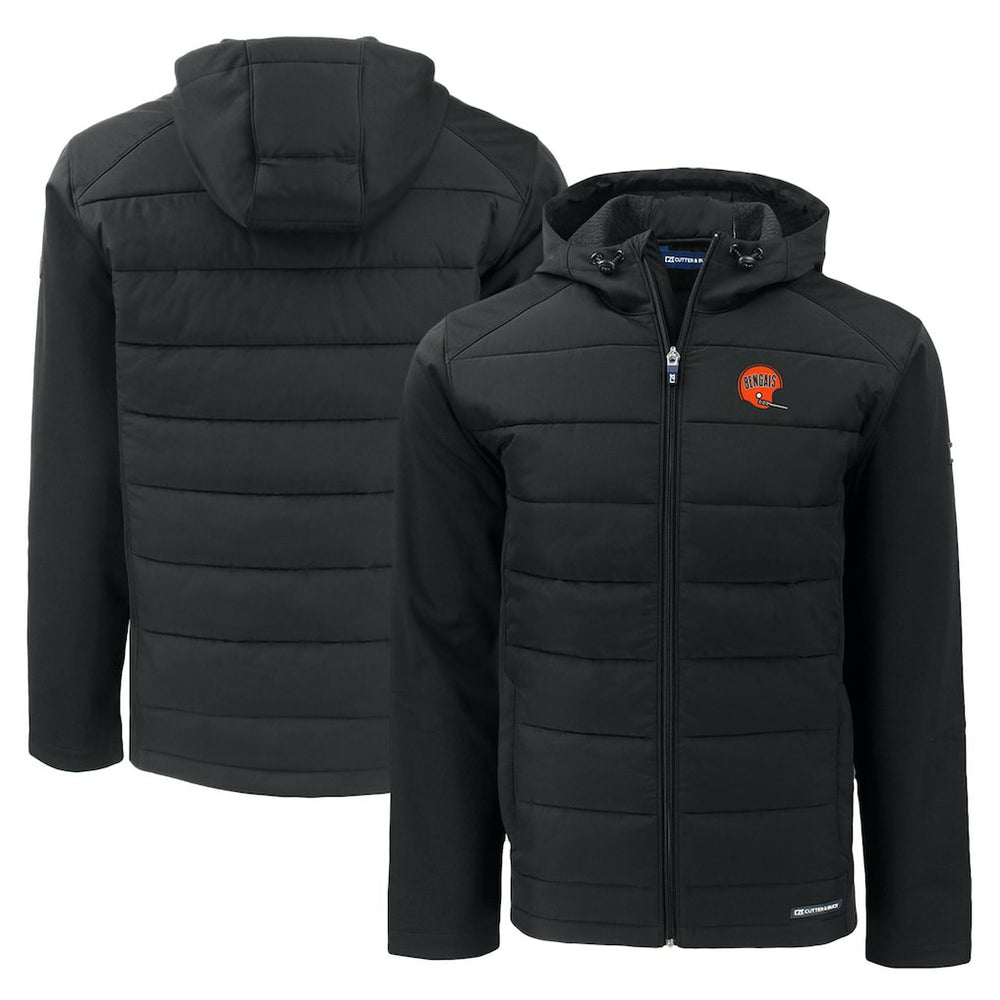 Cincinnati Bengals Cutter & Buck Throwback Evoke Hybrid Eco Softshell Recycled Full-Zip Hoodie Jacket Black | NFL