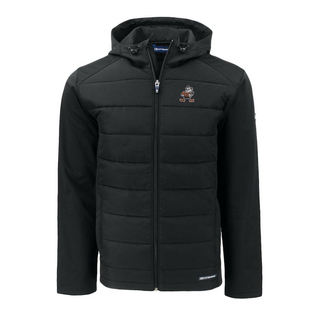 Cleveland Browns Cutter & Buck Throwback Evoke Hybrid Eco Softshell Recycled Full-Zip Hoodie Jacket Black | NFL