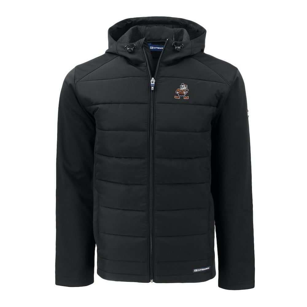 Cleveland Browns Cutter & Buck Throwback Evoke Hybrid Eco Softshell Recycled Full-Zip Hoodie Jacket Black | NFL