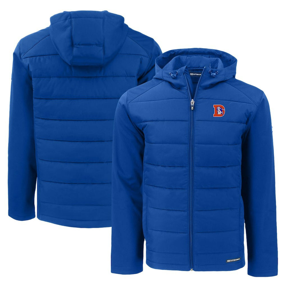Denver Broncos Cutter & Buck Throwback Evoke Hybrid Eco Softshell Recycled Full-Zip Hoodie Jacket Royal | NFL