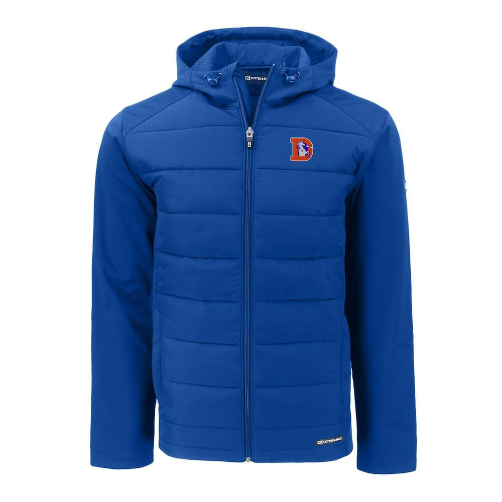 Denver Broncos Cutter & Buck Throwback Evoke Hybrid Eco Softshell Recycled Full-Zip Hoodie Jacket Royal | NFL