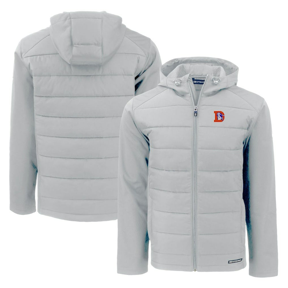 Denver Broncos Cutter & Buck Throwback Evoke Hybrid Eco Softshell Recycled Full-Zip Hoodie Jacket Gray | NFL