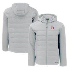 Denver Broncos Cutter & Buck Throwback Evoke Hybrid Eco Softshell Recycled Full-Zip Hoodie Jacket Gray | NFL