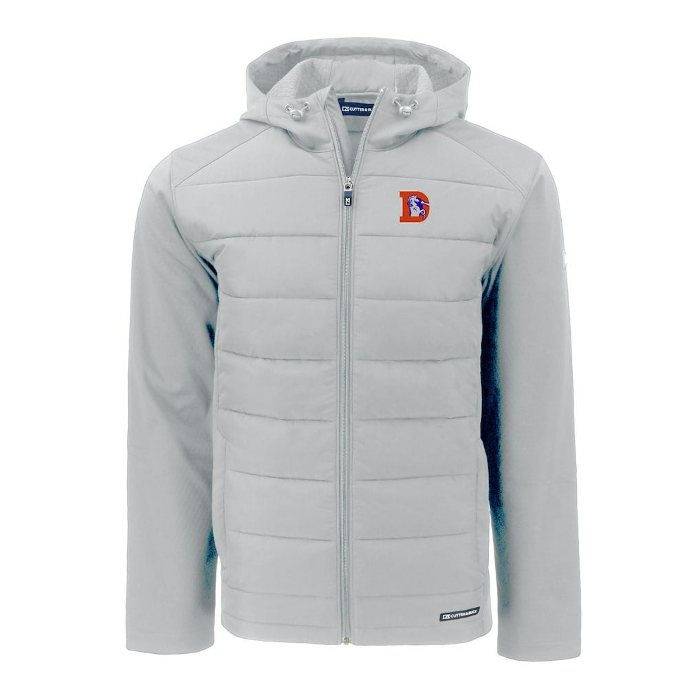 Denver Broncos Cutter & Buck Throwback Evoke Hybrid Eco Softshell Recycled Full-Zip Hoodie Jacket Gray | NFL