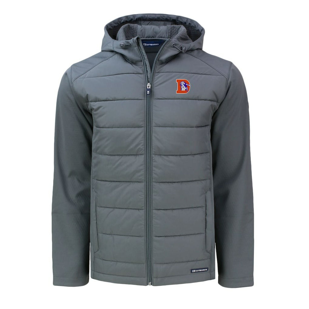 Denver Broncos Cutter & Buck Throwback Evoke Hybrid Eco Softshell Recycled Full-Zip Hoodie Jacket Gray | NFL