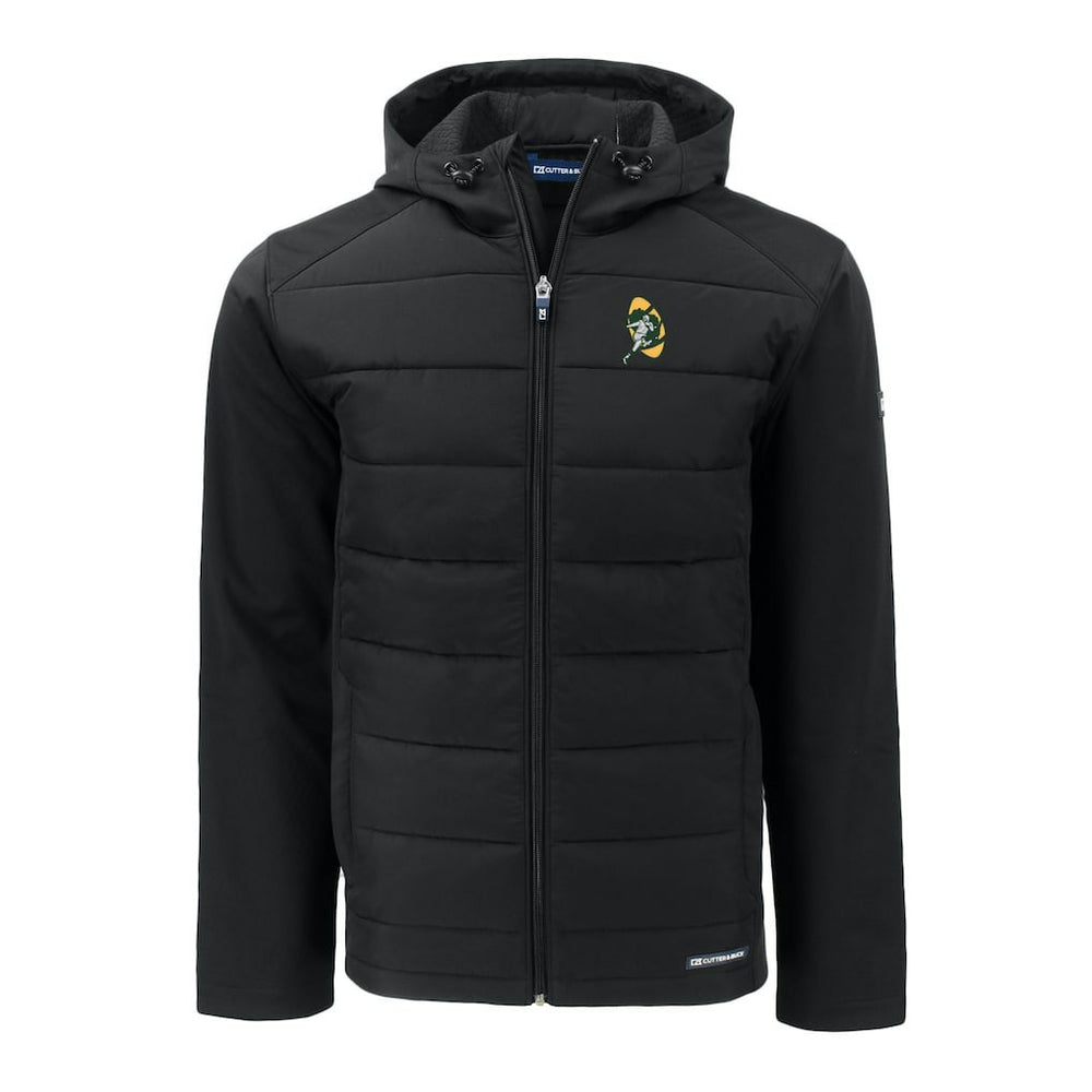 Green Bay Packers Cutter & Buck Throwback Evoke Hybrid Eco Softshell Recycled Full-Zip Hoodie Jacket Black | NFL