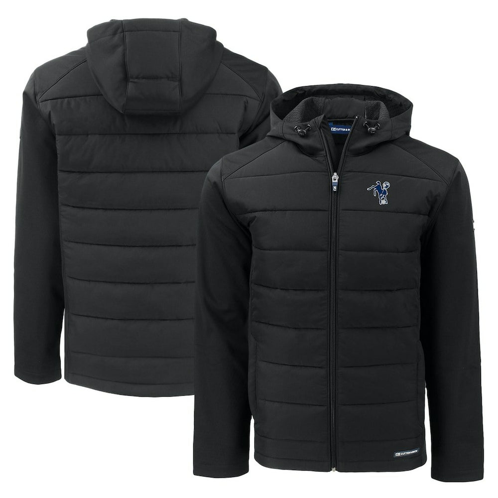 Indianapolis Colts Cutter & Buck Throwback Evoke Hybrid Eco Softshell Recycled Full-Zip Hoodie Jacket Black | NFL