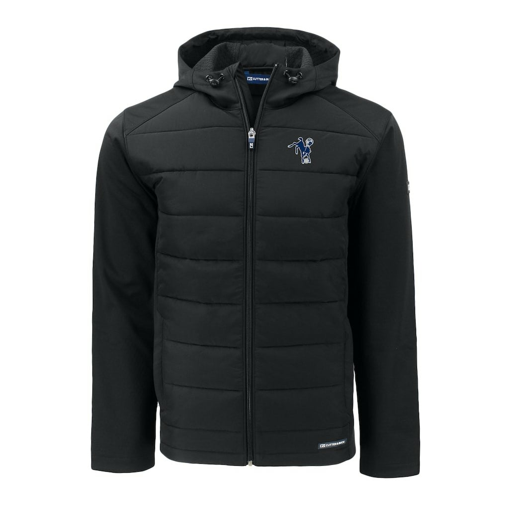 Indianapolis Colts Cutter & Buck Throwback Evoke Hybrid Eco Softshell Recycled Full-Zip Hoodie Jacket Black | NFL